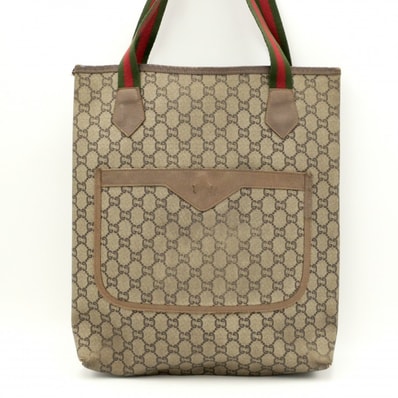 GUCCI(グッチ)PLUS プラスライン ヴィンテージ トートバッグ GG柄 シェリーライン PVC レザー ベージュ レディース 【中古】
