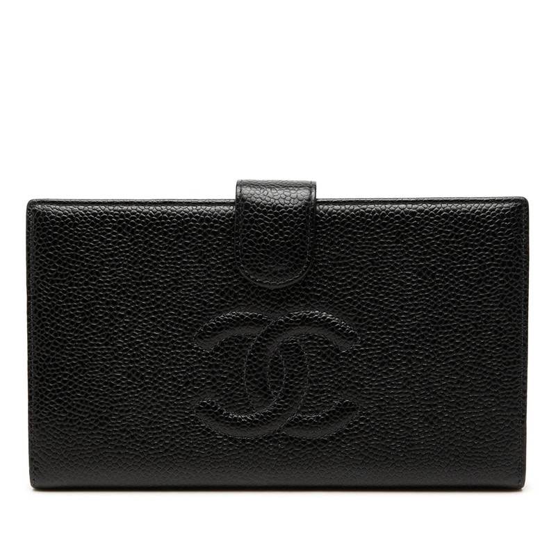 シャネル ココマーク 二つ折り 長財布 A13498 ブラック キャビアスキン レディース CHANEL 中古