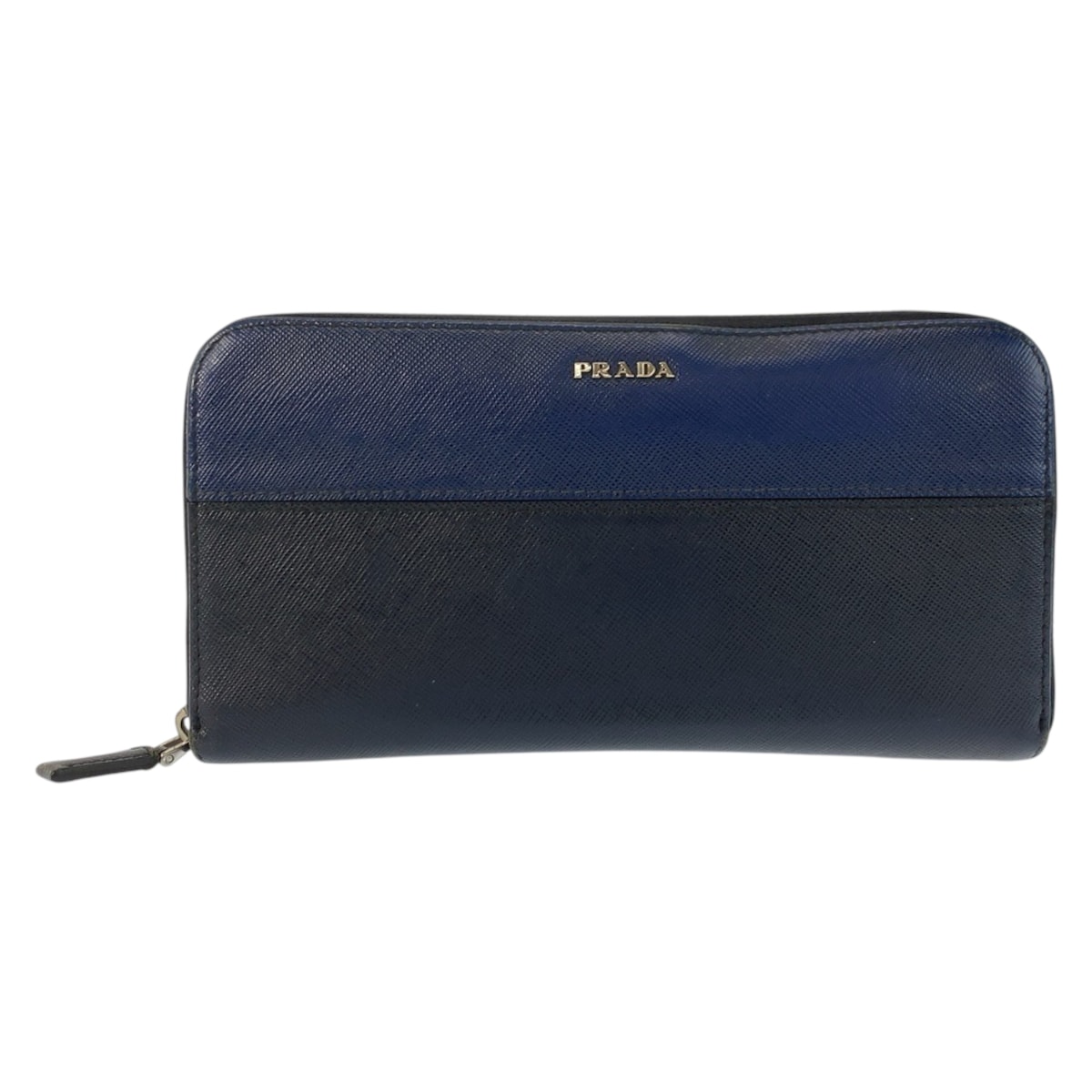 美品 PRADA プラダ サフィアーノ ネイビー ブラック シルバー金具 レザー 長財布 ロングウォレット 601503 【中古】