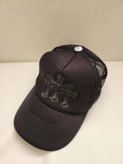 Chrome Hearts Trucker Cap Cross Leather Patch Cross Ball Mesh "Black"