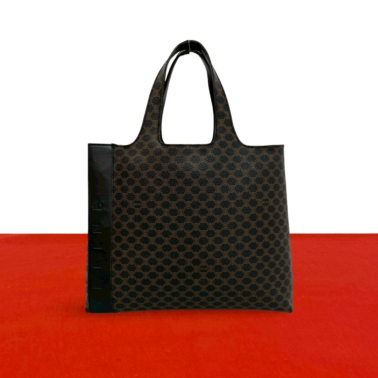 CELINE セリーヌ マカダム 柄 PVC レザー ハンドバッグ ブラック
 32097