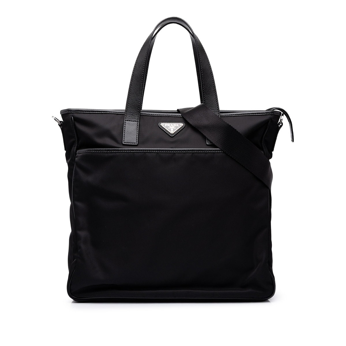 プラダ 三角ロゴプレート ハンドバッグ ショルダーバッグ 2WAY 2VG033 ブラック ナイロン レザー レディース PRADA 中古