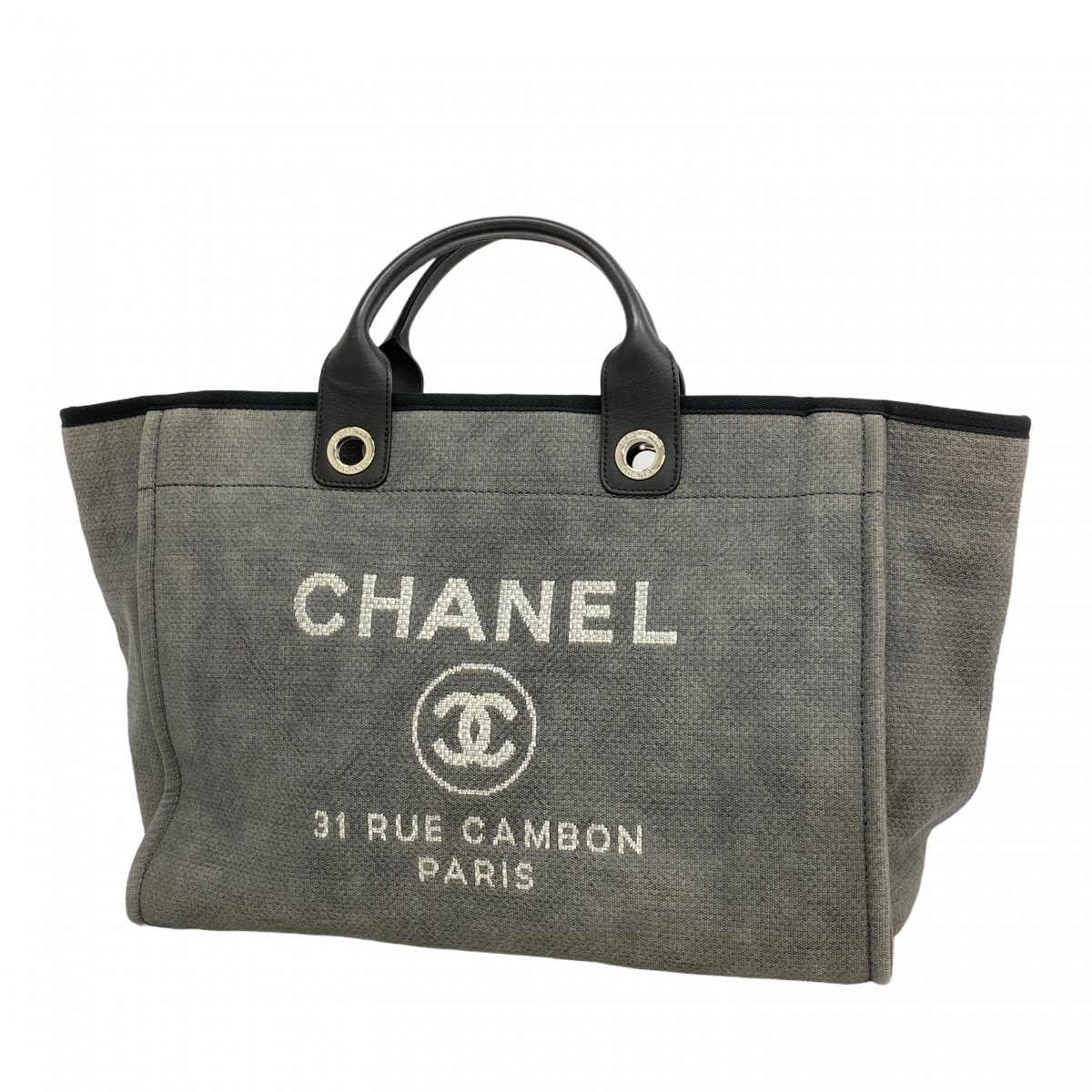 ★最終価格【6db1377-k】シャネル トートバッグ ドーヴィル キャンバス グレー シルバー金具【中古】レディース