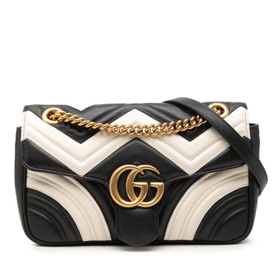 グッチ GGマーモント キルティング チェーン ショルダーバッグ 443497 ブラック ホワイト レザー レディース GUCCI 中古