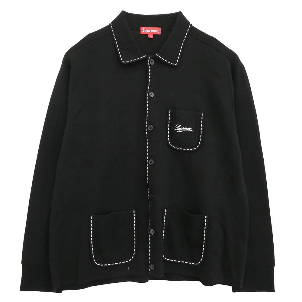 Supreme シュプリーム 長袖シャツ 22AW Contrast Stitch Button Up コントラスト ステッチ ボタンアップ ニット 長袖 シャツ ブラック系 XL【中古】