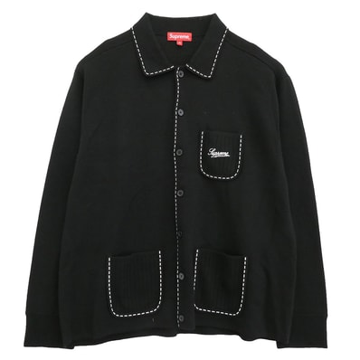 Supreme シュプリーム 長袖シャツ 22AW Contrast Stitch Button Up コントラスト ステッチ ボタンアップ ニット 長袖 シャツ ブラック系 XL【中古】