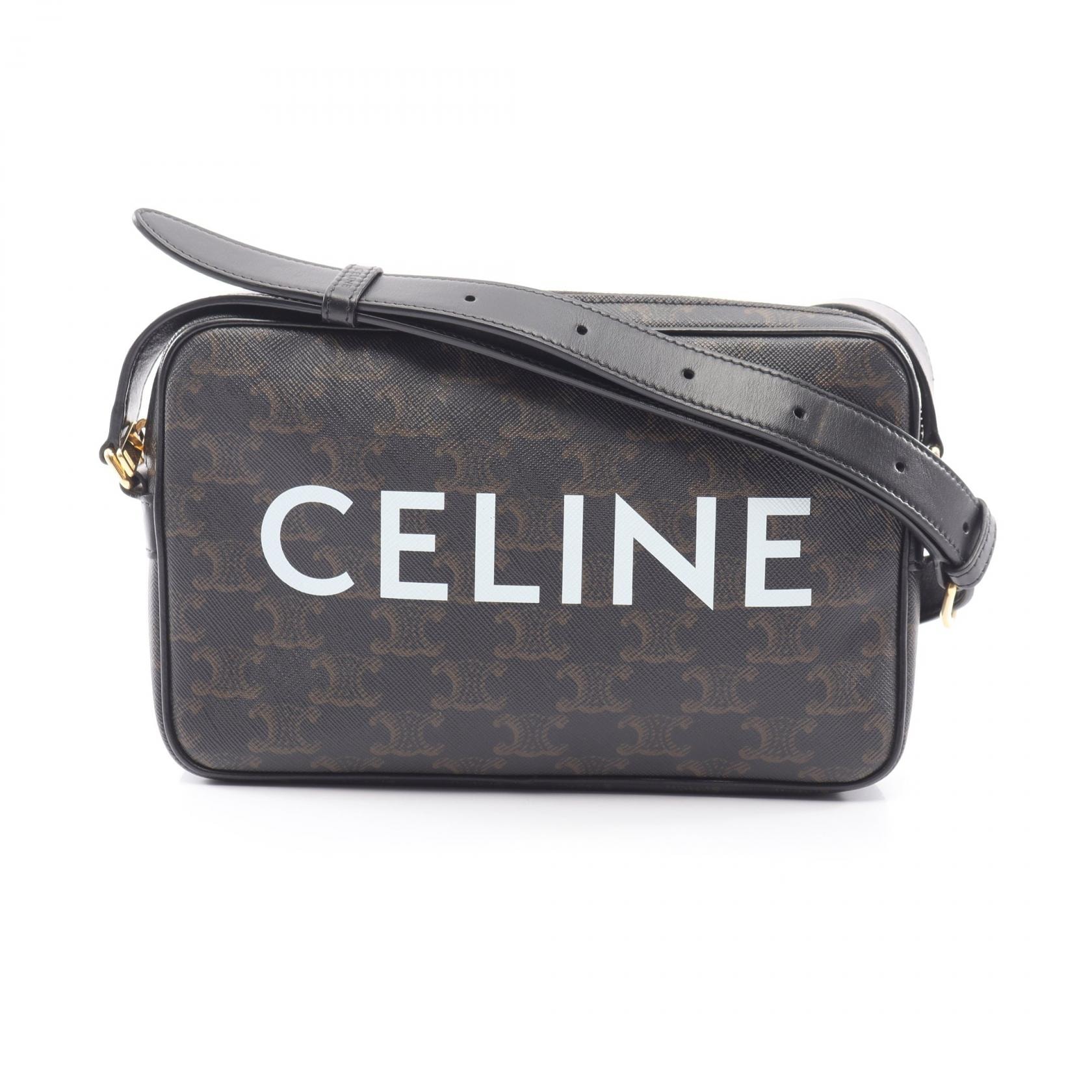 セリーヌ CELINE トリオンフ ミディアム メッセンジャーバッグ ショルダーバッグ バッグ PVCコーティングキャンバス レザー メンズ レディース ブラック系 / ブラウン系 / ホワイト系 194502CIM 【中古】