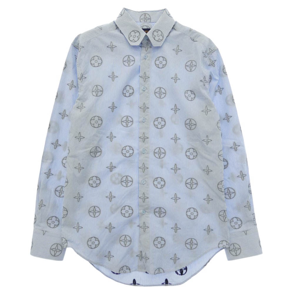 LOUIS VUITTON ルイ・ヴィトン 21SS RM211MZQJHKS17W プレイスド グラフィック モノグラム フラワー 総柄 ストライプ 長袖 シャツ ライトブルー系 XS【中古】