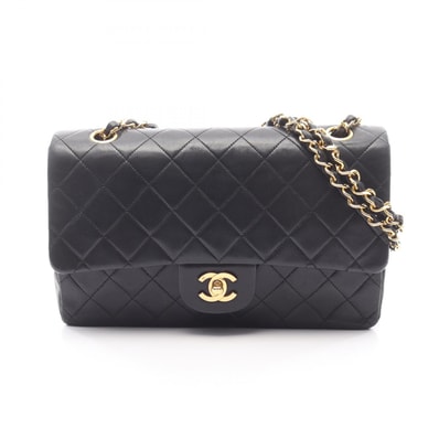 シャネル CHANEL マトラッセ Wフラップ ショルダーバッグ バッグ ラムスキン(羊革) レディース ブラック系 A01112 【中古】