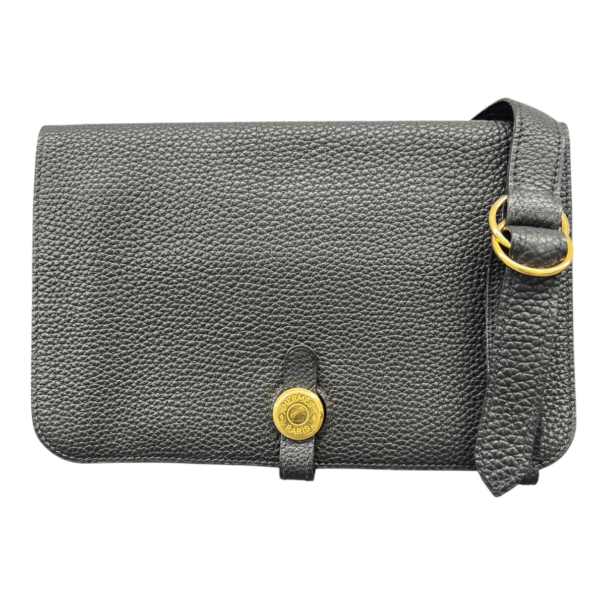 HERMES 美品 エルメス ドゴン ポッシュ トゴ 2way ボディバッグ クラッチバッグ □J 2006年製造 レザー ブラック ゴールド クロスボディ ヒップバッグ パーティバッグ ミニバッグ ABランク 中古 鑑定済 エルメスバッグ