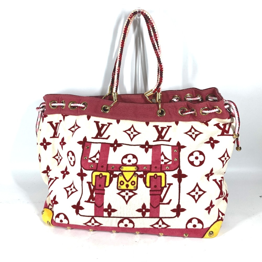 ルイヴィトン LOUIS VUITTON エポンジュ M92096/ クルーズライン 肩掛け カバン 特大 ビーチバッグ ボストンバッグ トートバッグ ショルダーバッグ パイル ピンク