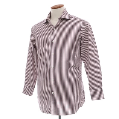 【中古】ビームスエフ BEAMS F コットン ストライプ セミワイドカラー ドレスシャツ マルーンxホワイト【サイズ39】【メンズ】