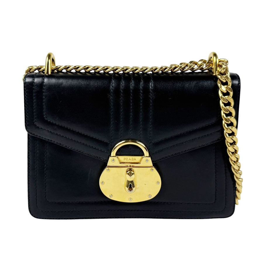プラダ PRADA ショルダーバッグ レザー ブラック ゴールド レディース 1BD211【中古】 z11136