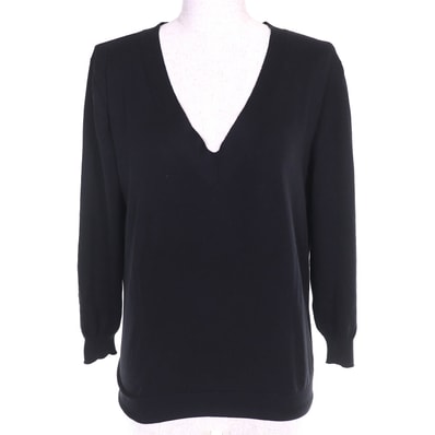 美品 エルメス Vネック 長袖 ニット トップス ブラック レディース XL