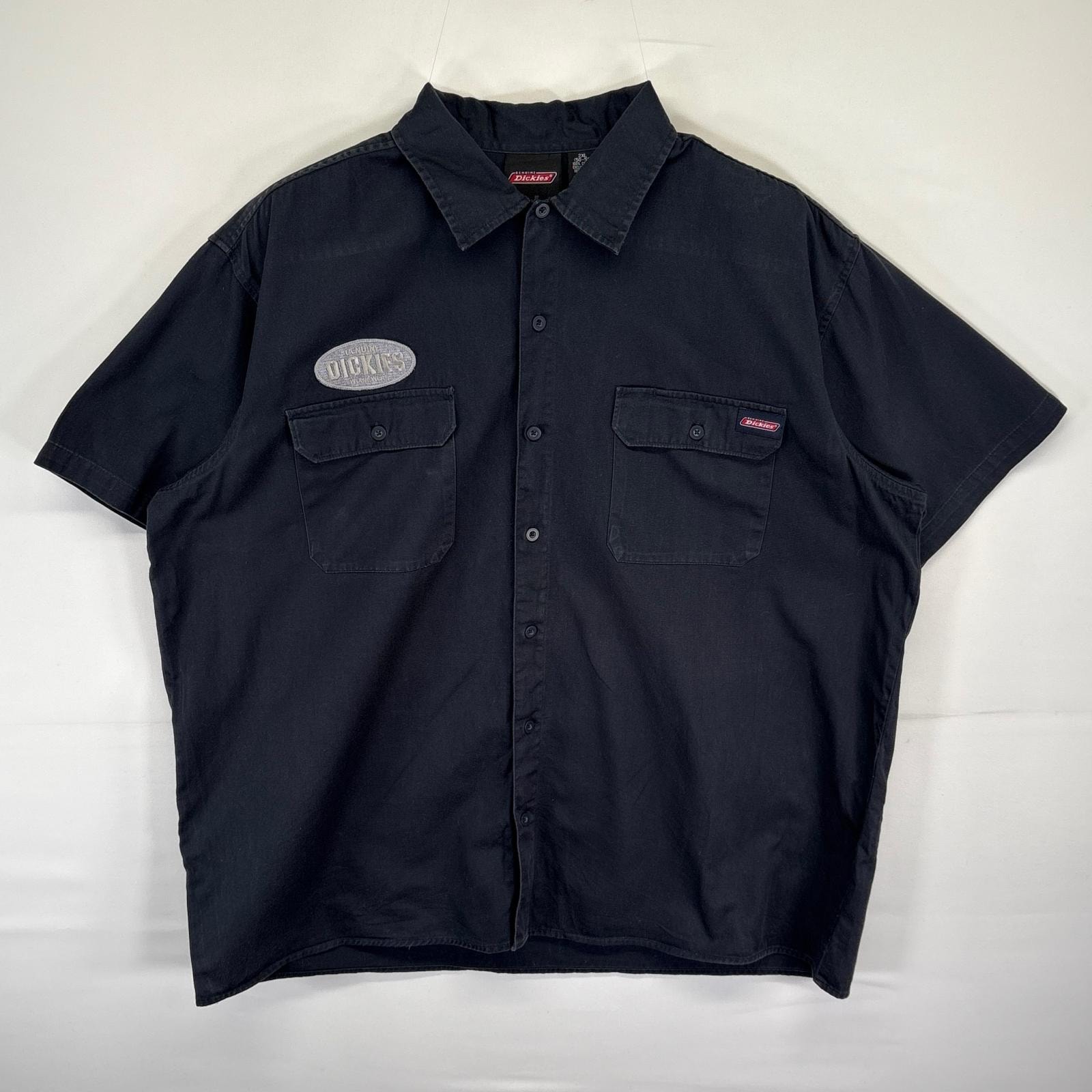 古着 ディッキーズ Dickies 半袖シャツ ワッペン ワーク 作業着 ワンポイントロゴ 大きいサイズ 14041 ブラック メンズ