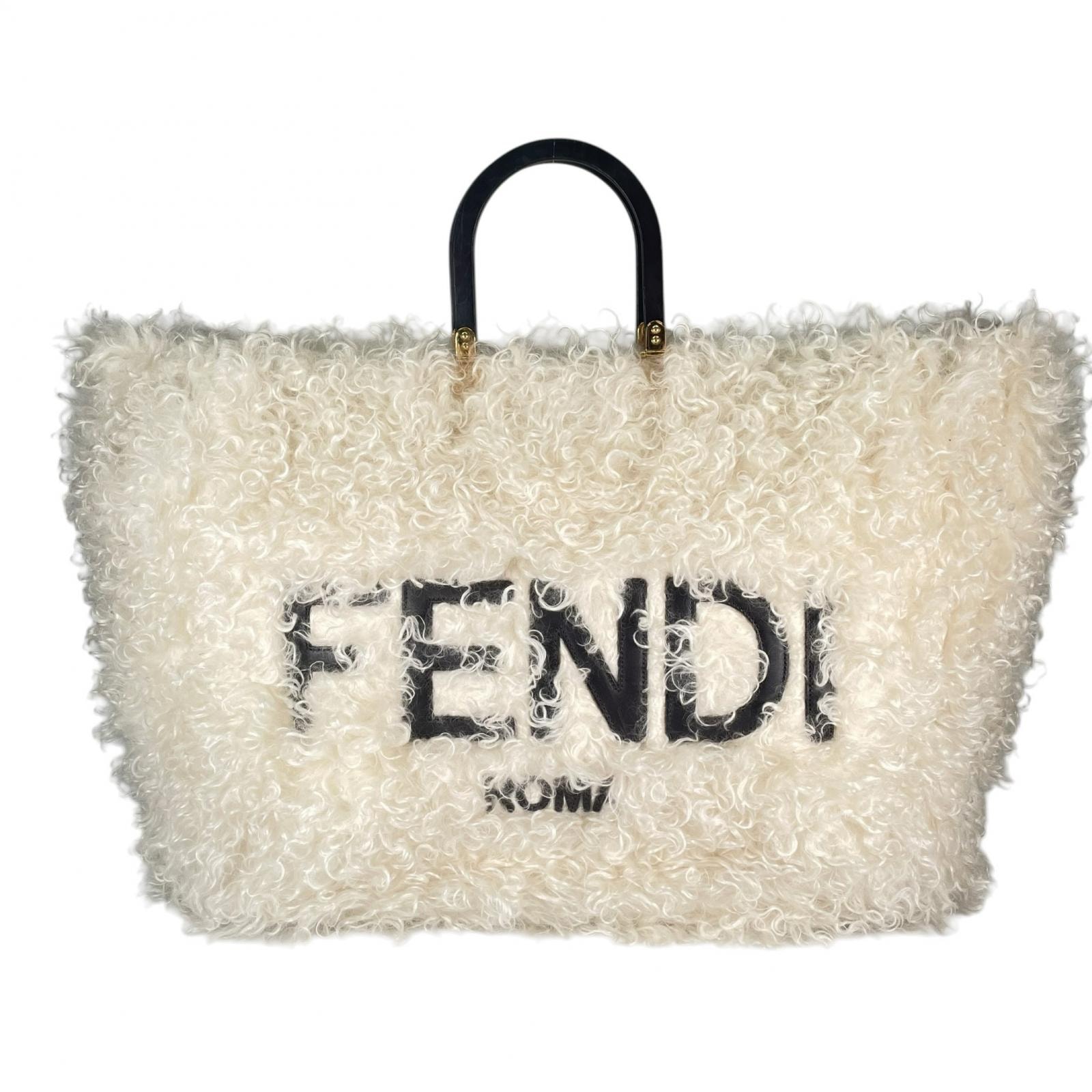 FENDI フェンディ サンシャイン ショッパー トートバッグ ボア ホワイト レディース【中古】