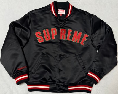 Supreme x Mitchell & Ness 21SS Satin Varsity Jacket "Black/Red"