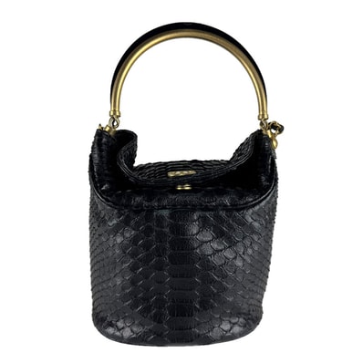 シャネル CHANEL ハンドバッグ ショルダーバッグ パイソン/メタル ブラック/ゴールド レディース【中古】 z10000