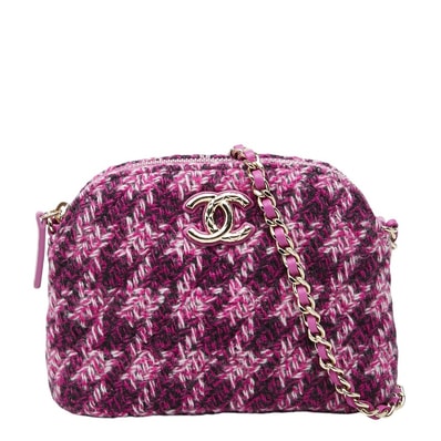 シャネル ココマーク ノベルティ チェーン ミニショルダーバッグ 斜めかけ パープル ツイード レザー レディース CHANEL 【中古】