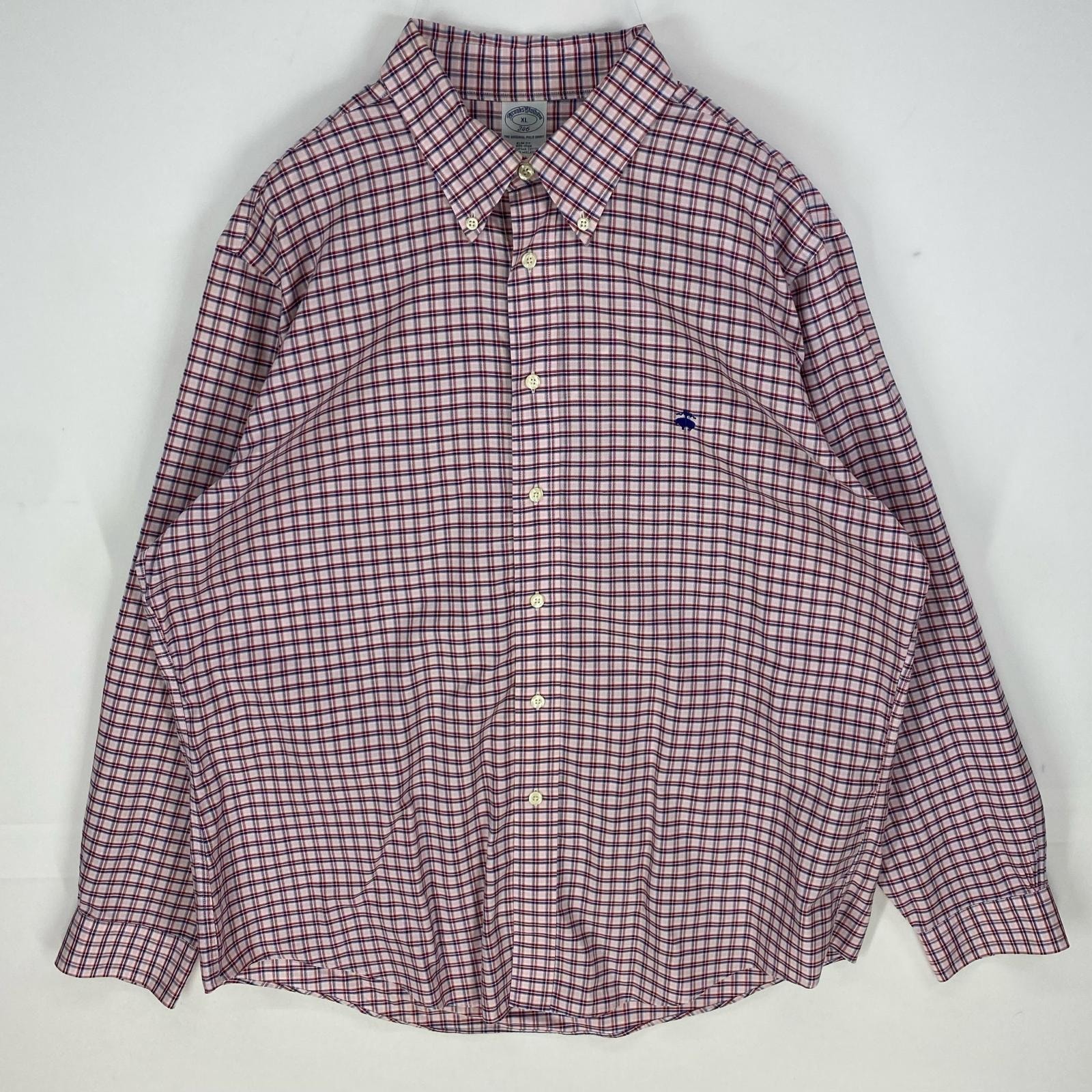 古着 ブルックスブラザーズ Brooks Brothers 長袖シャツ ボタンダウン ワンポイント 346 XL  レッド系 チェック メンズ
