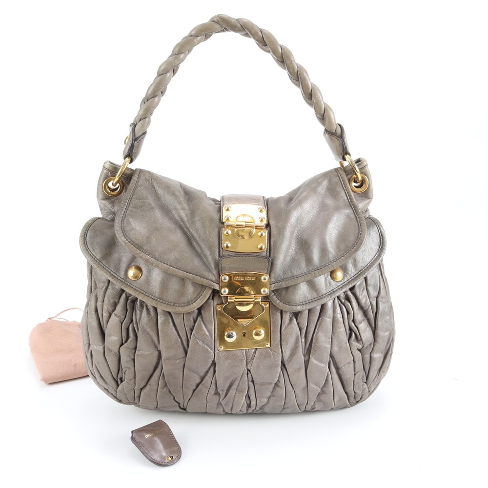 ■美品 ミュウミュウ マテラッセ 編みこみショルダーバッグ レザー