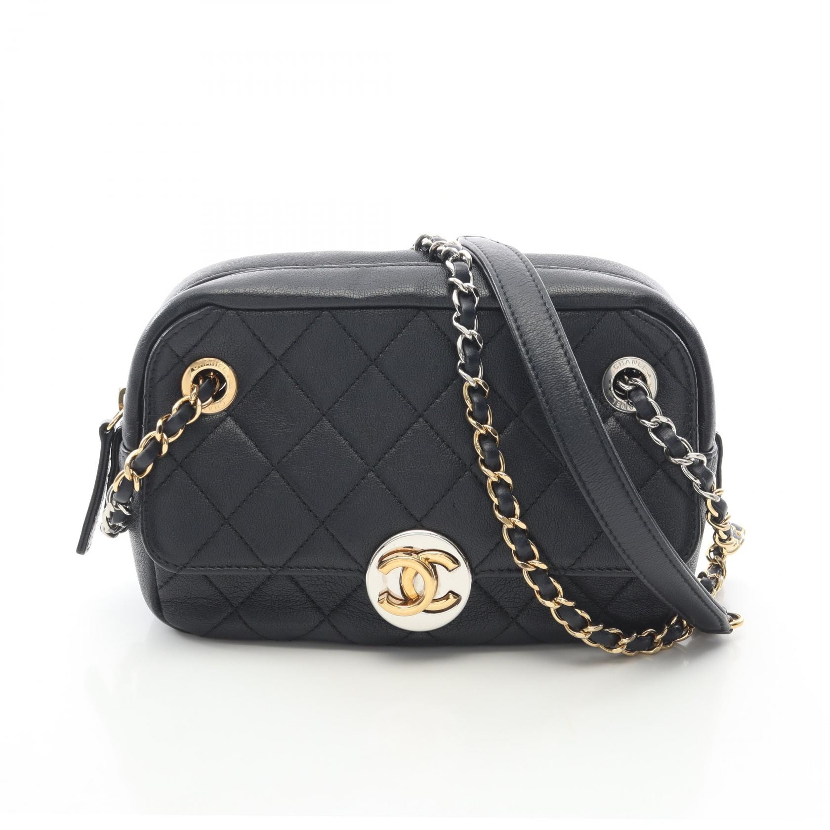 シャネル CHANEL マトラッセ カメラバッグ ショルダーバッグ バッグ レザー レディース ネイビー系 【中古】