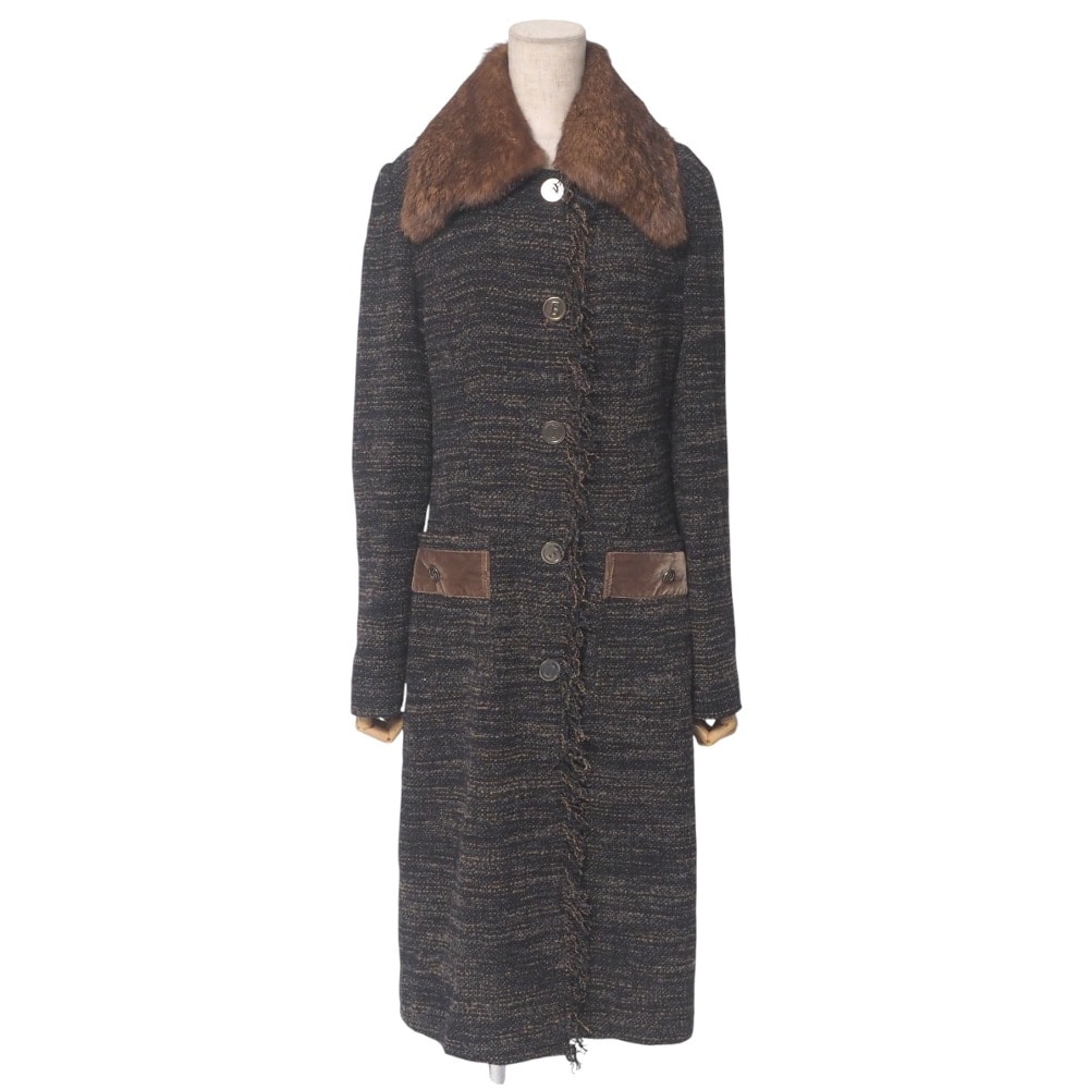 DOLCE&GABBANA ドルチェアンドガッバーナ コート サイズ38 ツイードニット リアルファー カットオフ加工 ロング イタリア製 ブランド古着【中古】20250507/RA4592