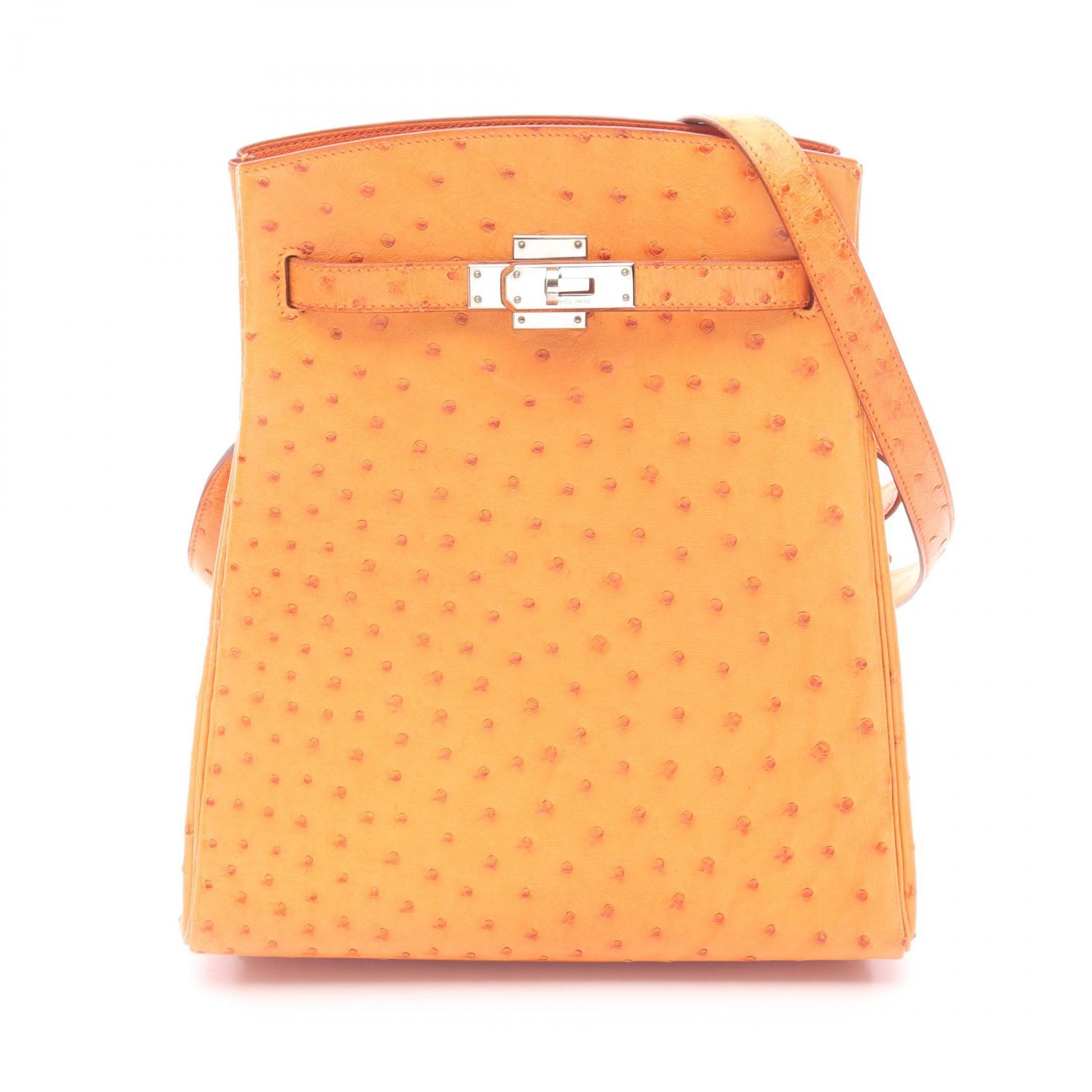 エルメス HERMES ケリースポーツMM ショルダーバッグ バッグ オーストリッチ オーストリッチ オレンジ □E刻印(2001年製造) レディース オレンジ系 【中古】