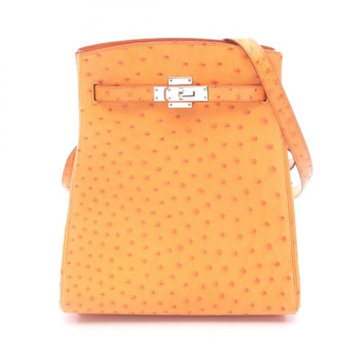 エルメス HERMES ケリースポーツMM ショルダーバッグ バッグ オーストリッチ オーストリッチ オレンジ □E刻印(2001年製造) レディース オレンジ系 【中古】