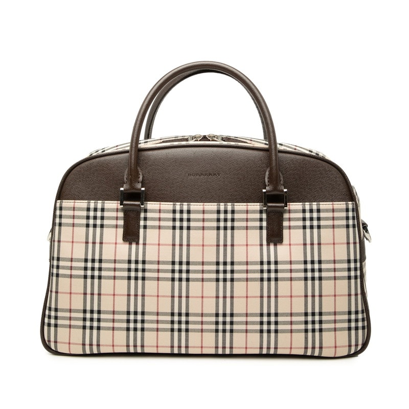 バーバリー ノバチェック ハンドバッグ ボストンバッグ ベージュ ブラウン キャンバス レザー レディース BURBERRY 【中古】
