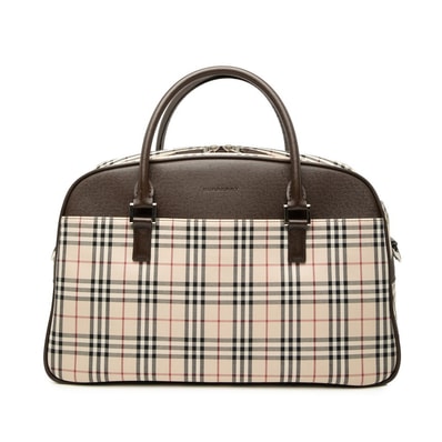 バーバリー ノバチェック ハンドバッグ ボストンバッグ ベージュ ブラウン キャンバス レザー レディース BURBERRY 【中古】