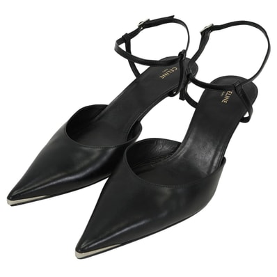 CELINE セリーヌ パンプス エディスリマン キトゥン メタルトゥ ストラップ 黒 (ブラック) カーフスキン 25cm(#39) シルバー金具 RM0272 新品同様【中古】