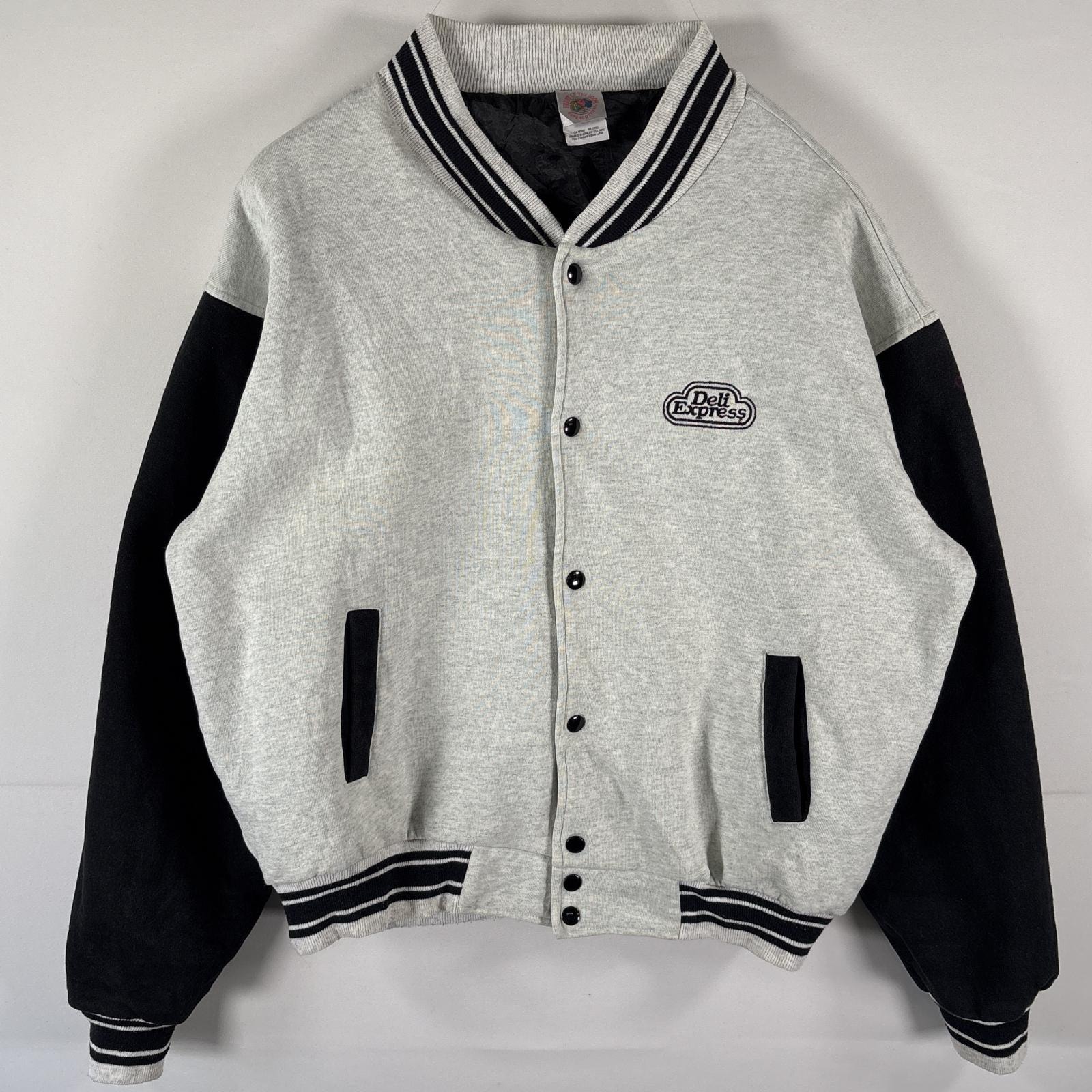 古着 フルーツオブザルーム FRUIT OF THE LOOM スタジャン スウェット ブルゾン 刺繍 大きいサイズ ツートン 14041 グレー メンズ