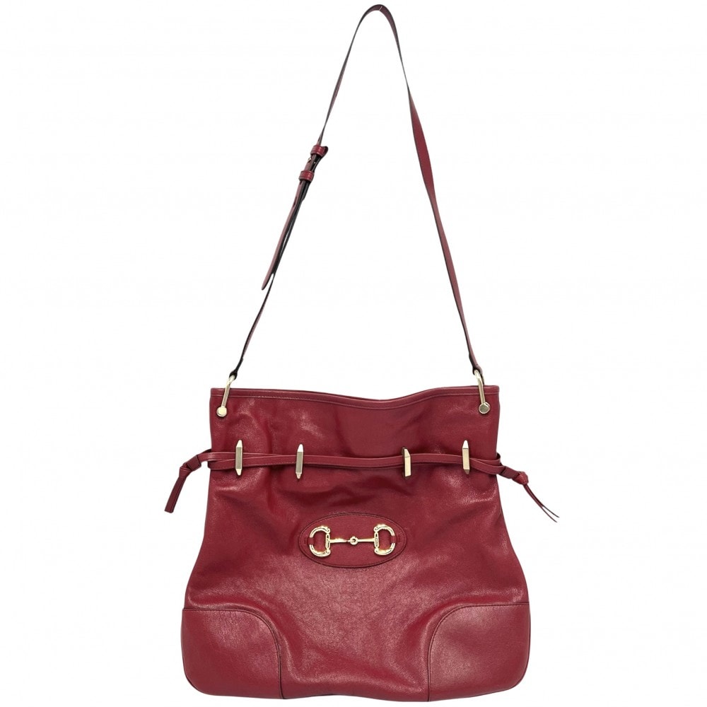 GUCCI グッチ ショルダーバッグ ホースビット ドローストリングバッグ  巾着 肩掛け 斜め掛け 602089 レザー    レッド 赤 ゴールド金具 レディース 美品【中古品】
