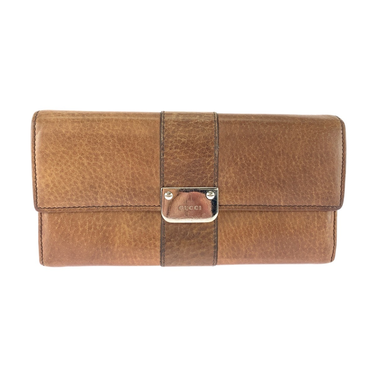 GUCCI グッチ グッチシマ ブラウン シルバー金具 レザー 長財布 ロングウォレット 1-0292493 【中古】