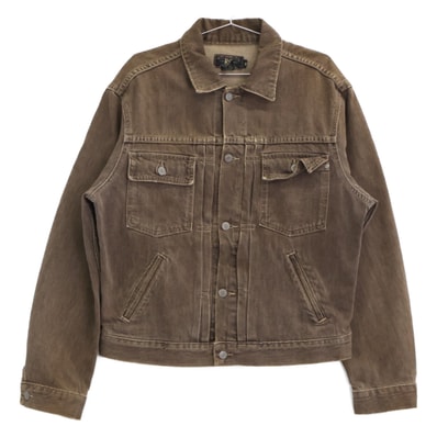 ダブルアールエル 3つ星タグ ブラウン USA製 先染めデニムジャケット M