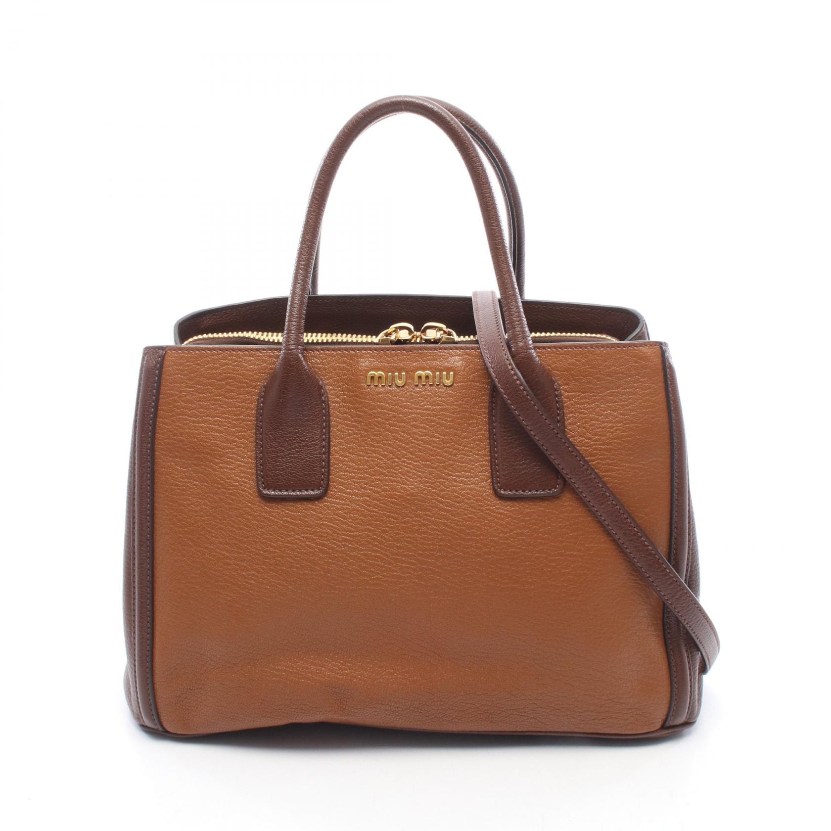 ミュウ ミュウ Miu Miu MADRAS BICOLORE マドラス 2WAY トートバッグ バッグ レザー レディース ブラウン系 RN0883 【中古】