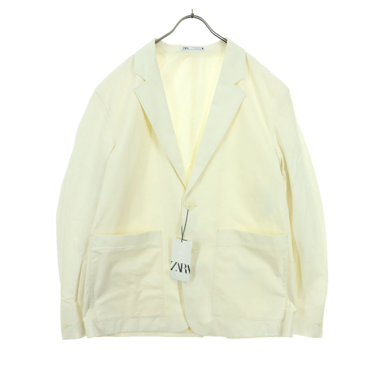 未使用 ZARA ザラ コットン 長袖 薄手 テーラードジャケット 48 ホワイト