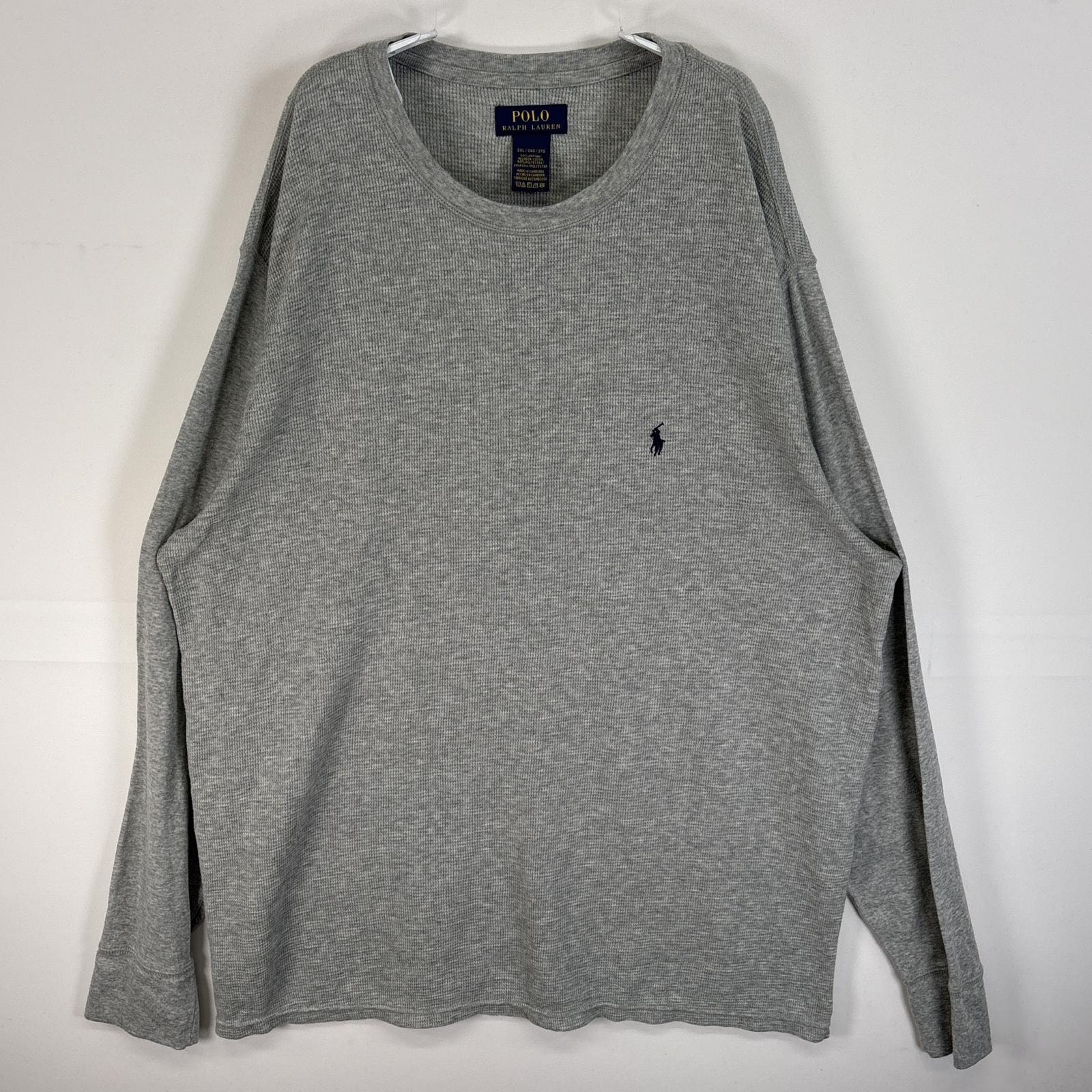 古着 ポロ・ラルフローレン POLO RALPH LAUREN 長袖Tシャツ ロゴ 刺繍 サーマル ワッフル 大きいサイズ 2XL  グレー 無地 メンズ