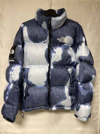 Supreme x The North Face Bleached Denim Print Nuptse Jacket "Indigo"