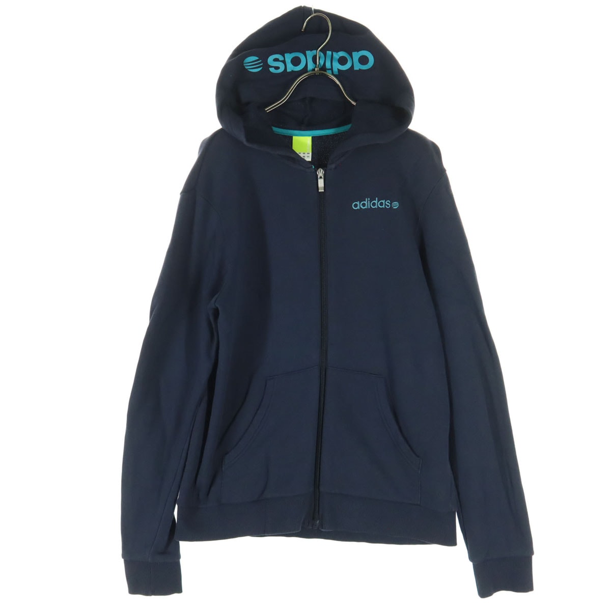 adidas NEO アディダスネオ コットン 刺繍ロゴ 長袖 ジップパーカー M ネイビー