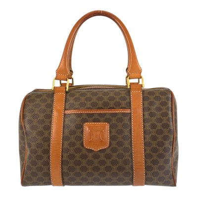 CELINE セリーヌ マカダム ブラウン ゴールド金具 PVC レザー/ ハンドバッグ ミニボストンバッグ 600727 【中古】