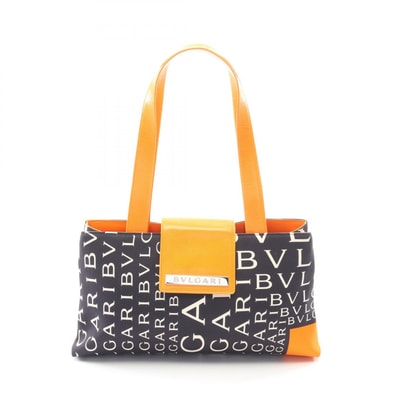 ブルガリ BVLGARI ロゴマニア ハンドバッグ バッグ キャンバス レザー レディース ブラック系 / オレンジ系 【中古】