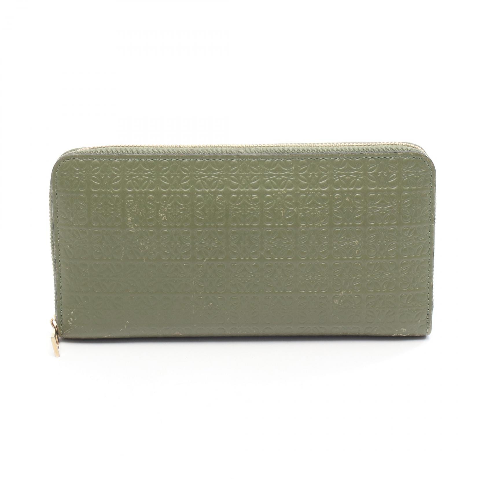 ロエベ LOEWE REPEAT リピート アナグラム ラウンド長財布 財布 レザー レディース カーキ系 C499T12X0 【中古】