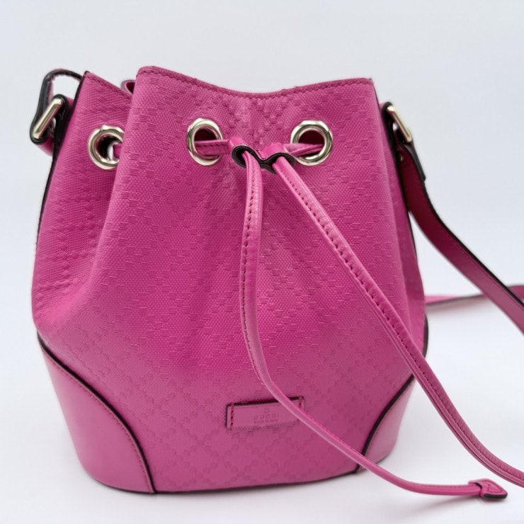 GUCCI(グッチ)ディアマンテ バケット ショルダーバッグ ピンク レザー キャンバス ゴールド金具 レディース【中古】