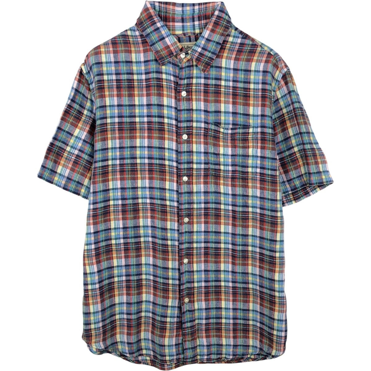 古着 90~00年代 エルエルビーン L.L.Bean チェック柄 半袖 リネンシャツ メンズL相当 ヴィンテージ/eaa641011