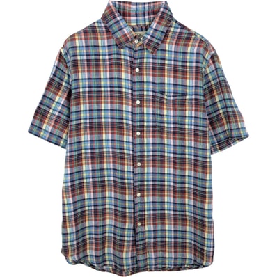 古着 90~00年代 エルエルビーン L.L.Bean チェック柄 半袖 リネンシャツ メンズL相当 ヴィンテージ/eaa641011
