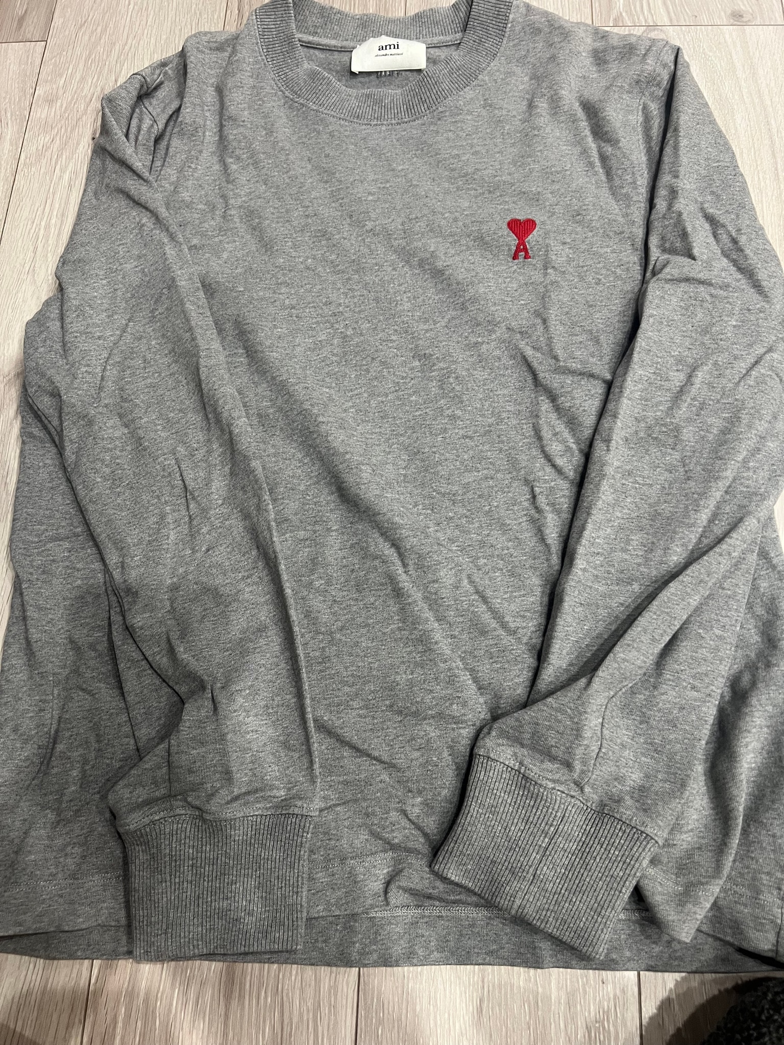 AMI PARIS De Coeur Long Sleeves T-Shirt "Heatherashgrey"
