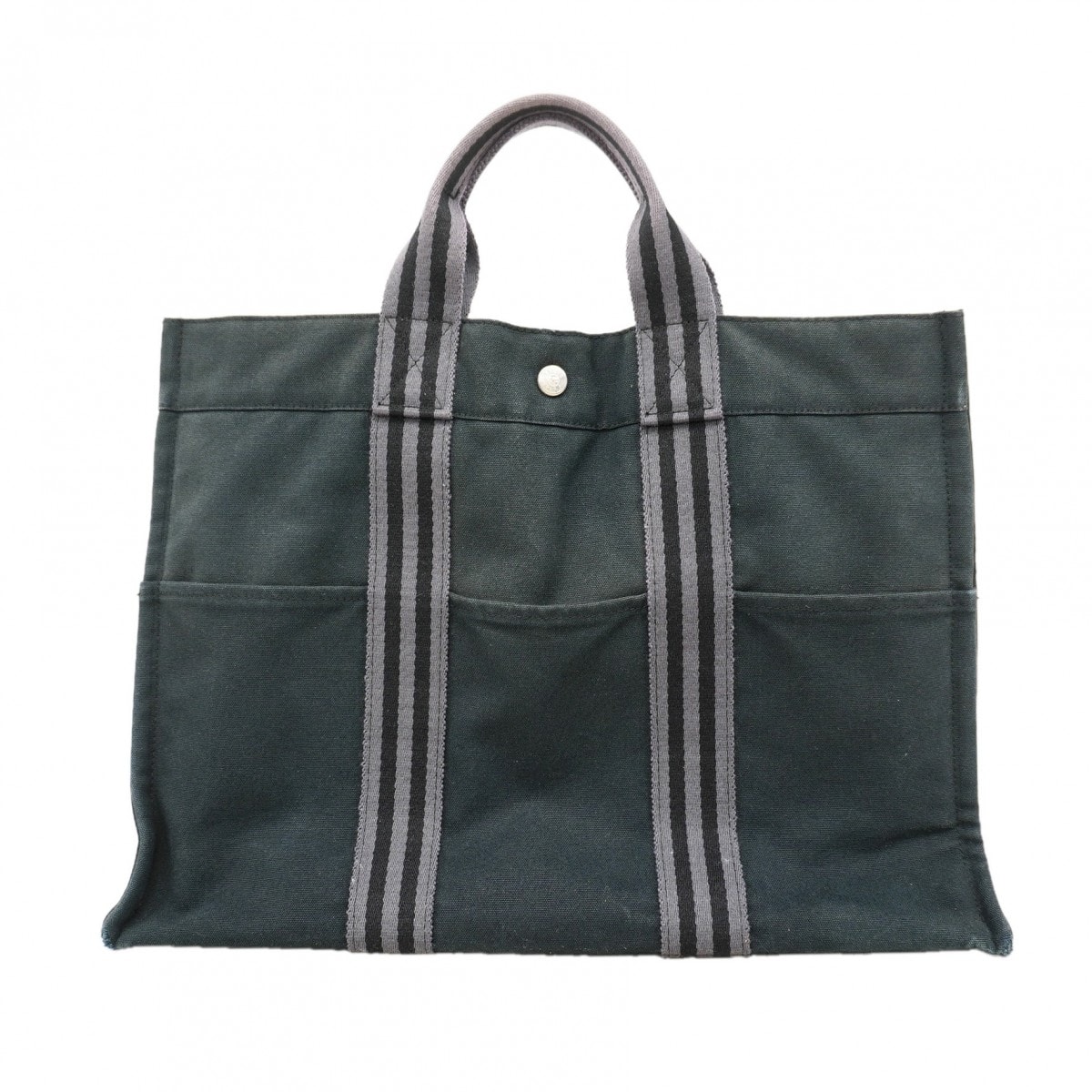 【6fa1869-k】エルメス トートバッグ フールトゥMM キャンバス ブラック グレー シルバー金具【中古】レディース