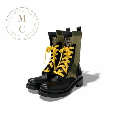 ルイヴィトン LOUIS VUITTON メトロポリスライン モノグラム ブーツ ショートブーツ 靴 シューズ レザー キャンバス ブラック カーキ ロゴプレート アンクルブーツ レースアップ